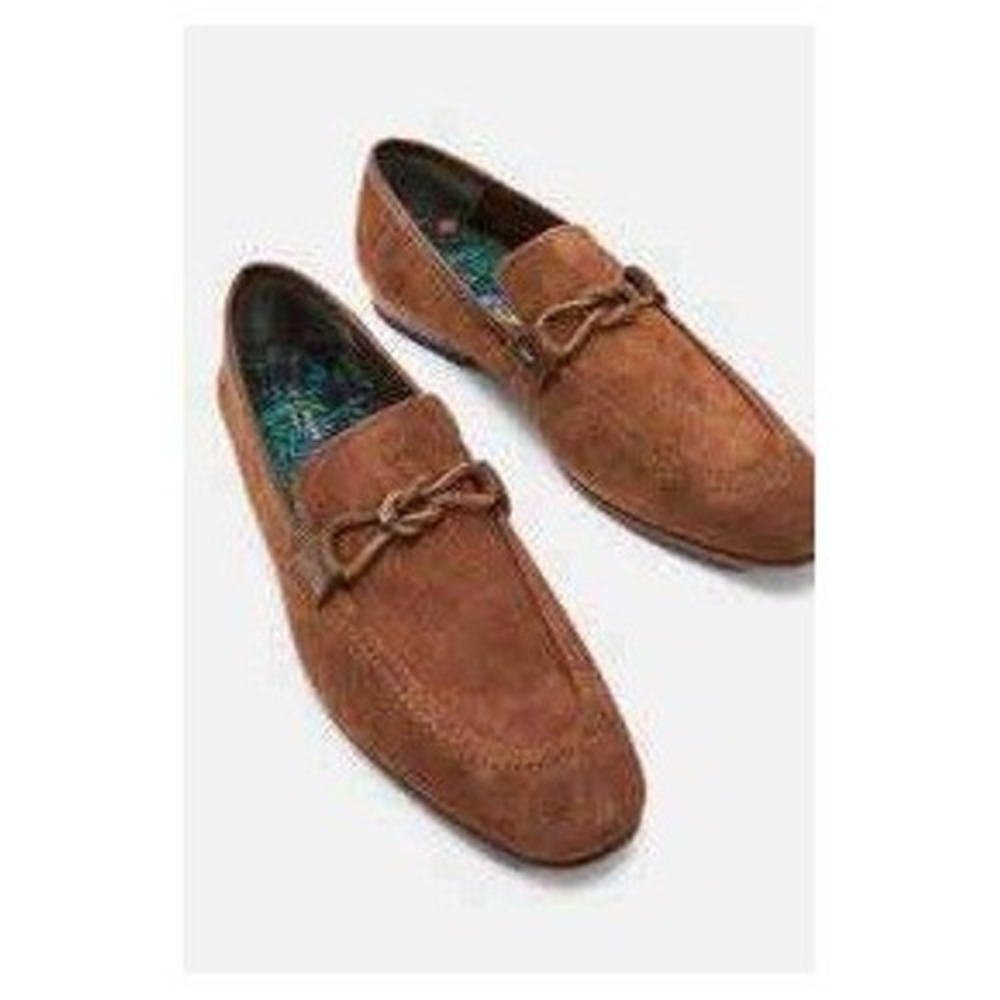 Ted Baker London Mens Brown Suede Loafers Knot Detail Slip‎ On Shoes Tan